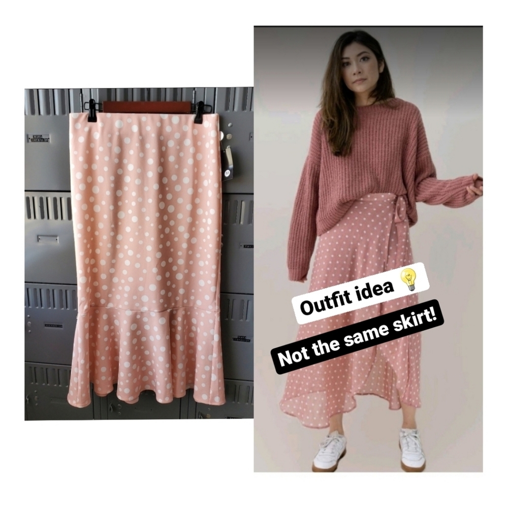 Light pink polka dots midi skirt